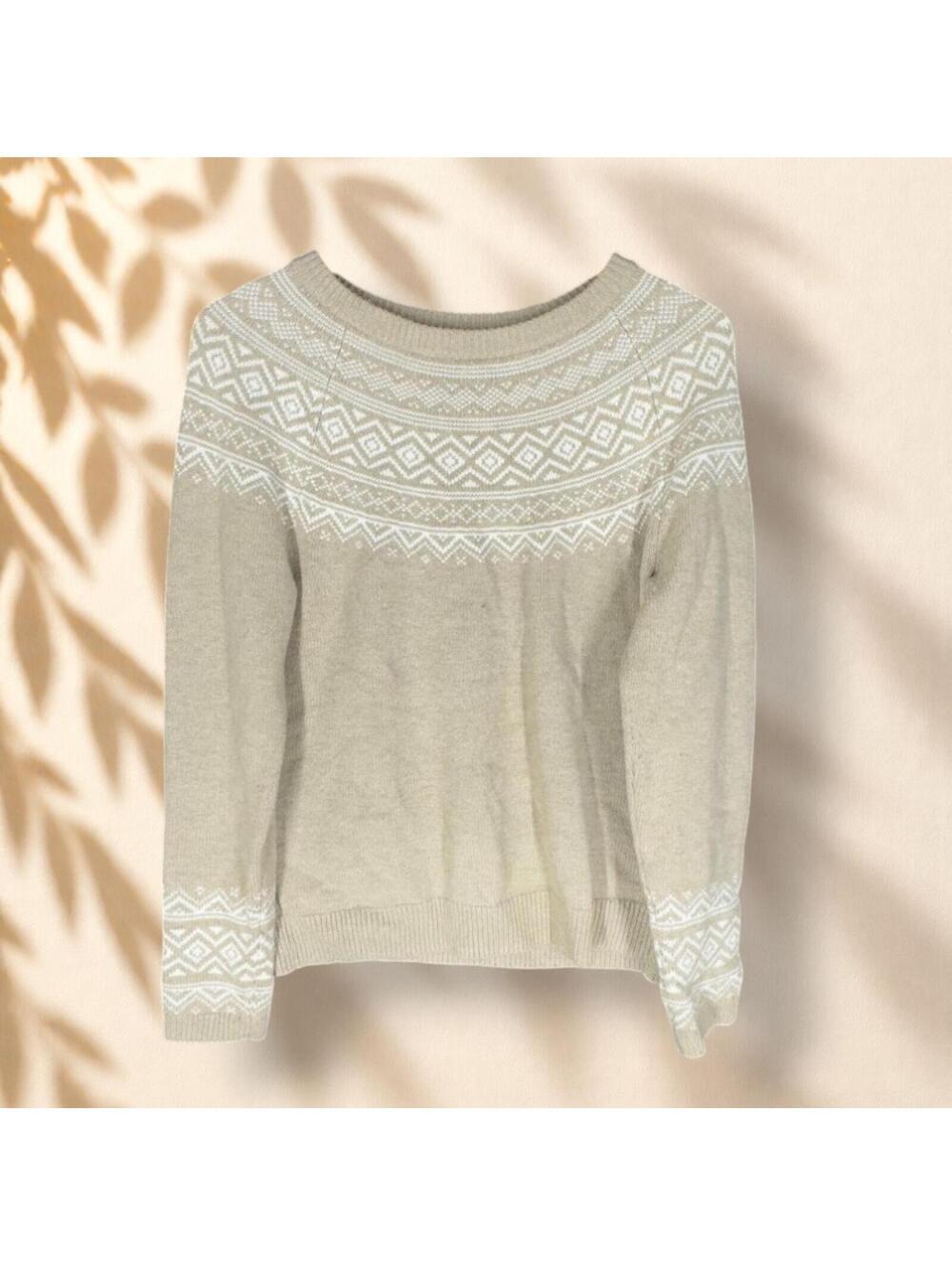 Talbots Sweater Pullover Women PS Petite Beige Striped Knit Long Sleeve Cozy